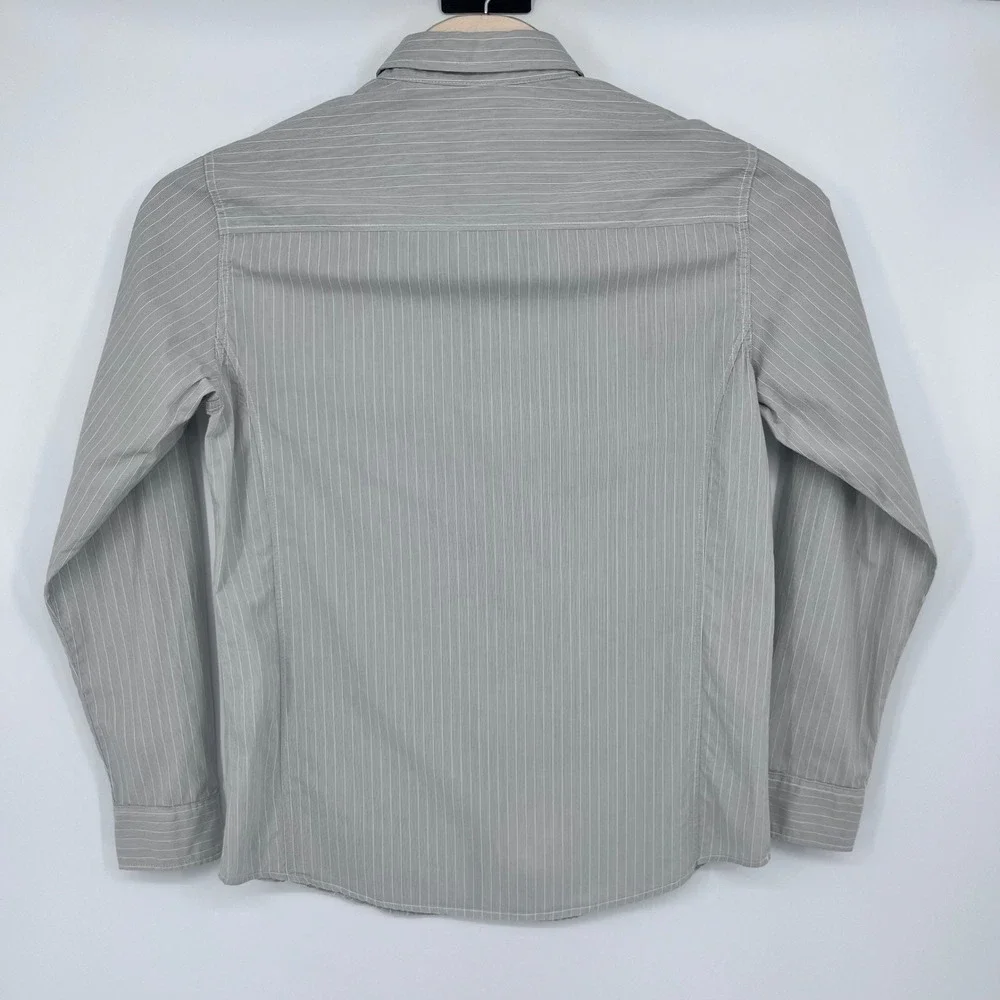Holton Mfg Button Up Shirt Mens Medium Grey Pinstripe Long Sleeve Utility Casual
